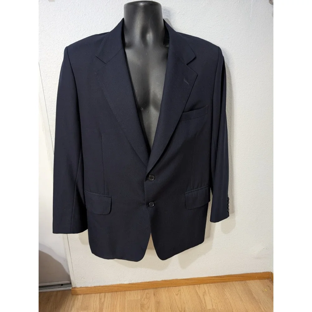 Vtg Bespoke Hong Kong Tailored Navy Blazer A. Man Hing Cheong Custom‎ Lined 42R